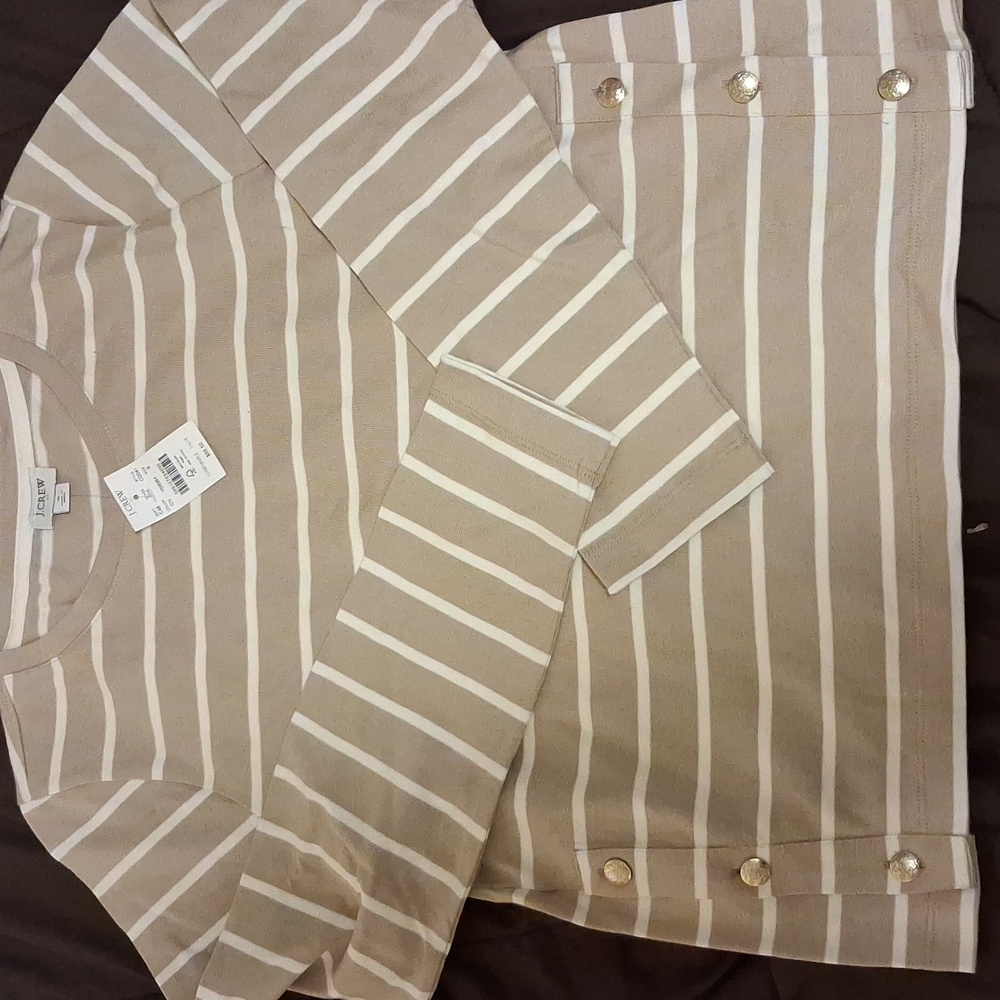 J.Crew Beige and White Striped Buttoned Top